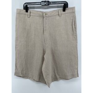 Linen Shorts Mens 36 Oatmeal 100% Linen Flat Front Quiet Luxury Old Money